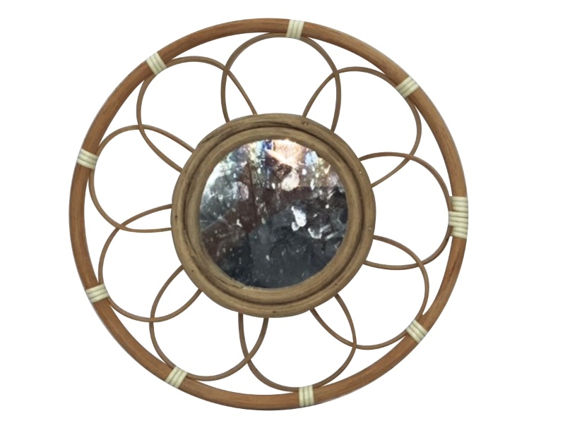 Refined Round Flower Petal Rattan Wall Mirror - Premium Bohemian Accent Decor